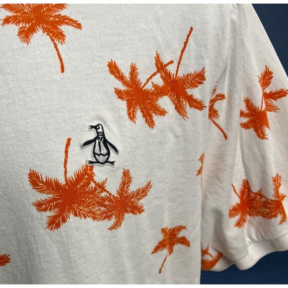 Original Penguin Men’s XL Polo Shirt White Orange Palm Tree Print 100% Cotton - Picture 7 of 13